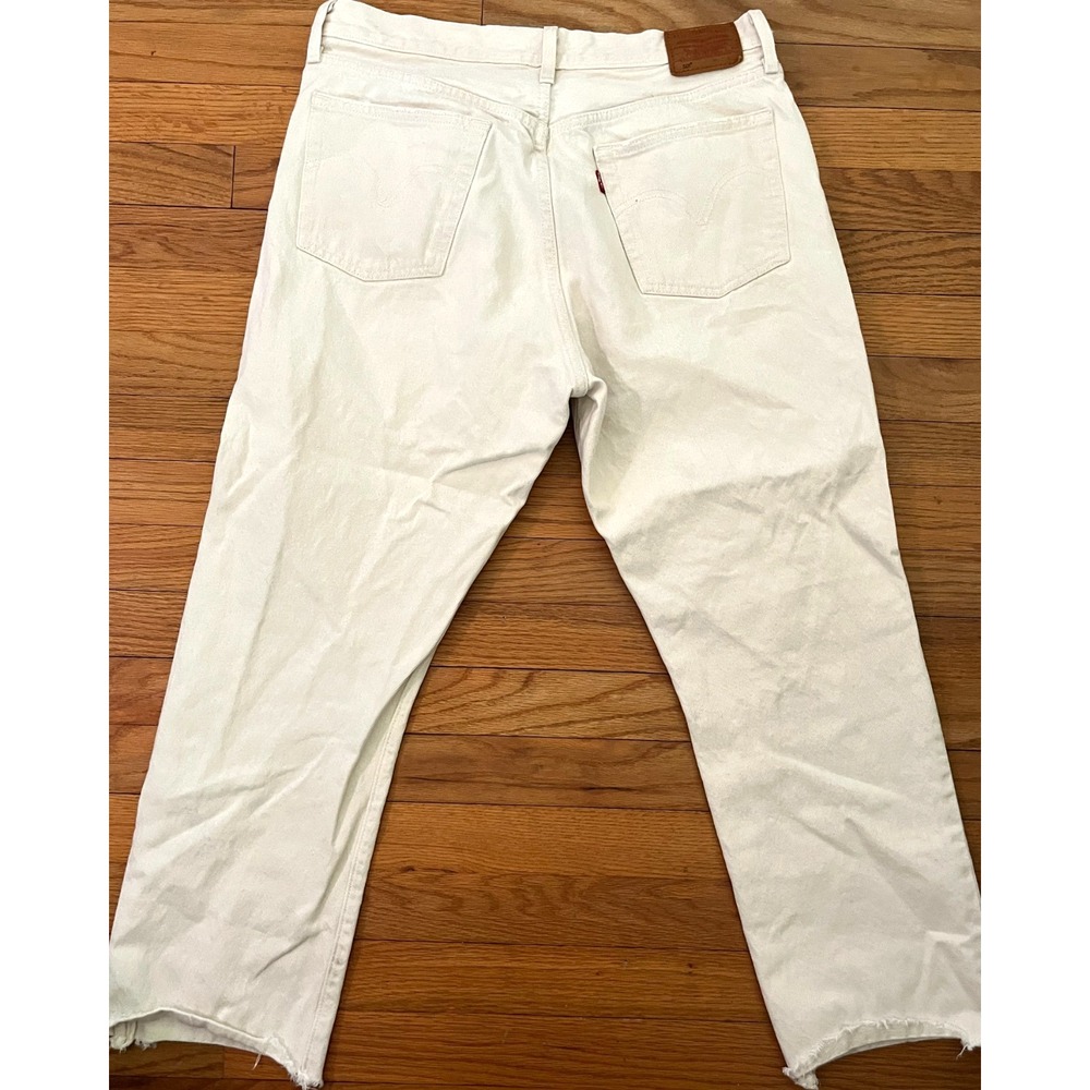 New Levi's Premium 501 Straight Crop Raw Hem Off-White Denim Jeans Women 32x26